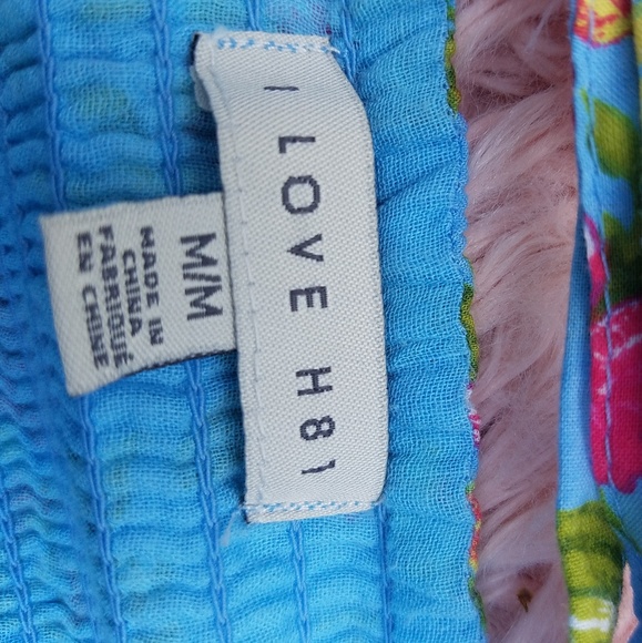 I LOVE H81 Dress Light Blue Pleats Floral Criss Cross Back Size Medium - Picture 5 of 7